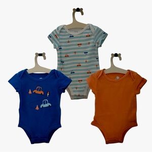 Striped and Solid Car Print Bodysuits for Kids